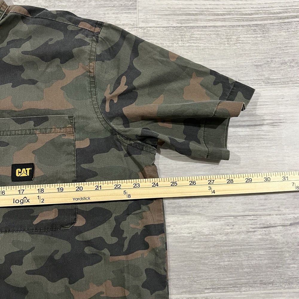 Caterpillar Shirt Mens XLarge Green Camouflage Short Sleeve Button Up XL Outdoor - Picture 6 of 10